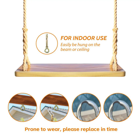 Outdoor And Indoor Wooden Swing For Adults And Kids With Adjustable Hemp Rope And Tree Straps, 24 By 8 By 1.2 Inch Wood Seat