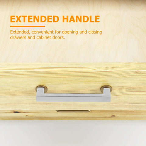 12 Pack Stainless Steel Cabinet Pull Handles For Doors And Drawers With Quick Install Ergonomic Grip Double Holes 128mm Hole Spacing Modern Sleek Silver Hardware For Kitchen Upgrade. Extended handle on wood drawer