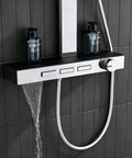 Exposed Shower Faucet System Piano Key Diverter Control Chrome with chrome finish, adjustable hand shower and water flow.