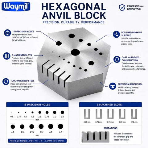 Hexagonal Jewelry And Watchmaker Anvil Block Hardened Steel For Staking Riveting Drilling And Shaping Small Parts With 15 Holes And 5 Slots Bench Tool For Jewelry Repair And Metalworking