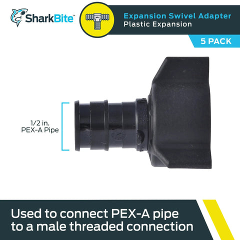 Half Inch Expansion FNPT Swivel PEX Adapter For PEX A Tubing Female NPSM Connector Pack Of Five Poly Plumbing Fittings UA526A7 Pro Grade Easy Install For High Temp And Pressure PEX Systems, 1/2 in PEX-A adapter
