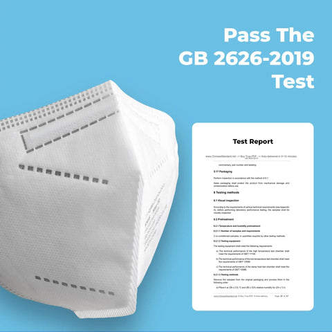 Everyday KN95 Face Mask Pack for Adults and Kids With Five Layer Breathable Protection next to GB 2626-2019 test report