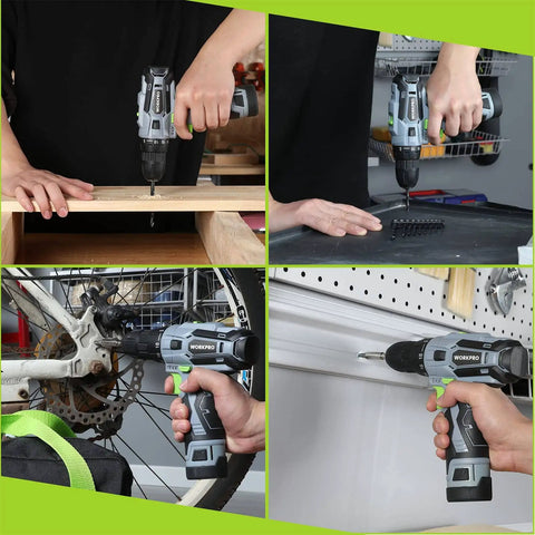 Cordless Drill Driver Kit For Home Projects 12V Lightweight 1.8 Lb With Three Eighths Inch Keyless Chuck in use on wood and metal