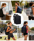 Carry On Friendly Hiking Backpack With Expandable Capacity Opens Flat For Easy Packing shown in various outdoor settings.
