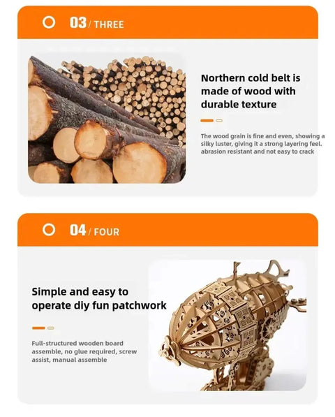 Adult 3D Wooden Jigsaw Puzzle Kit For DIY Craft Fans Hands On Airship model assembly manual with wood material example.