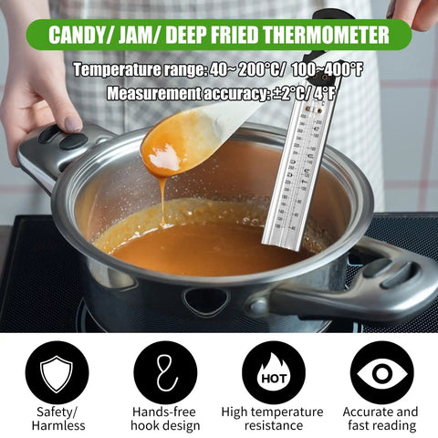 Upgraded Candy Thermometer With Pot Clip And Hanging Hook Stainless Steel Deep Fry Oil Thermometer in use