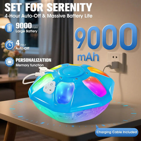 9000mAh Rechargeable Floating Pool Fountain With Light Show No Solar Needed Anchor Included displayed indoors charging