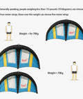 Size options for Unbreakable Inflatable Wing Foil, showing 4㎡, 5㎡, 6㎡ sizes for different weight categories.