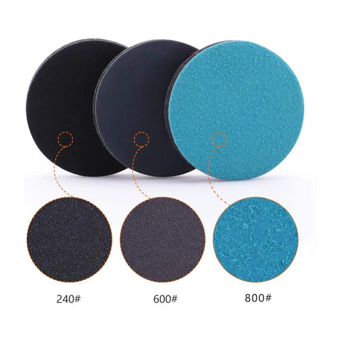 240, 600, and 800 grit sanding discs from 5 Inch Glass Polishing Pad Kit With Wool Felt Discs, 10 Pcs Buffing Pads And Backing Pad, M14 Drill Adapter