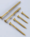 Workhorse Number 10 By 4 Inch Golden Deck Screws With T25 Torx Star Drive And Bugle Head For Interior Exterior Fencing Patio Decks And Furniture Builds 121 Piece Value Pack displayed in various sizes.