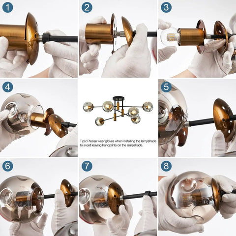 Assembling 6 Light Glass Globe Sputnik Chandelier With Dope Matte Black And Gold Finish Modern Ceiling Fixture