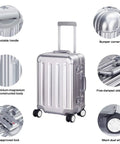 All Aluminum Carry On Luggage With TSA Locks Hard Shell Spinner Suitcase, Aluminum Magnesium Alloy Bumper Corners, 20 Inch Silver
