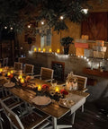 Outdoor evening table setting with Rechargeable Tea Lights With Remote 100 Hour Flicker Waterproof LED Candles for decor