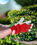 All Purpose Garden Pruning Gloves For Women And Men Breathable Red Work Gloves With Thorn Resistant Leather Durable Gardening Gear For Yard Maintenance And Plant Care, red and white pruning gloves trimming shrubs
