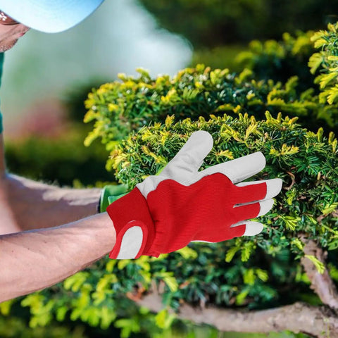 All Purpose Garden Pruning Gloves For Women And Men Breathable Red Work Gloves With Thorn Resistant Leather Durable Gardening Gear For Yard Maintenance And Plant Care, red and white pruning gloves trimming shrubs