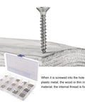 Heavy Duty Self Tapping Screws Kit For Metal And Wood Carbon Steel Construction Built To Last For Home And Office Projects Includes Silver Sheet Metal Screws And Durable Fasteners For Quick Easy Install, silver screw in wood block and storage box