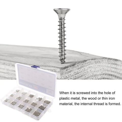 Heavy Duty Self Tapping Screws Kit For Metal And Wood Carbon Steel Construction Built To Last For Home And Office Projects Includes Silver Sheet Metal Screws And Durable Fasteners For Quick Easy Install, silver screw in wood block and storage box