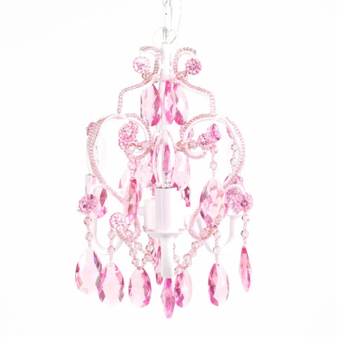 Mini Vintage 3 Bulb Chandelier In Lavender Topaz, 8 By 8 By 10 Inches, Plug In Or Hardwired, with faux crystals and pink beads