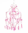 Mini Vintage 3 Bulb Chandelier In Lavender Topaz, 8 By 8 By 10 Inches, Plug In Or Hardwired, with faux crystal pink beads