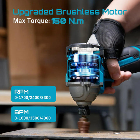 16.8V Cordless Brushless Impact Driver Kit With Quarter Inch Hex Two 2.0Ah Batteries 150 Nm Max Torque shown in use
