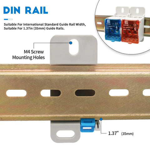 Two Pack Heavy Duty DIN Rail Power Distribution Block 80A With One Input Six Output Terminals Electrical Wire Connector Supports 14 To 6 AWG Wire For Home RV Marine Solar Automotive Industrial Wiring, 35mm DIN rail mount