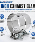 Heavy Duty 3 Inch Exhaust Clamp in 304 Stainless Steel Lap Joint Band fits 3 Inch OD to 3 Inch ID Pipe perfect for mufflers turbos