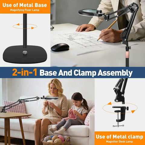 Pro Grade Floor Magnifying Lamp With Light And Stand 30x 12x Magnification Stepless Brightness and Color Modes Adjustable Height