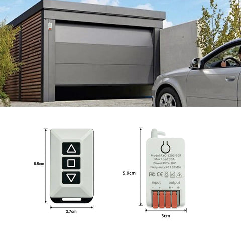 Dual Way Remote Switch For DC 12V To 30V Actuators, 30A Max, Wireless Control with garage door and switch dimensions