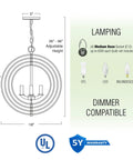 Diagram of Open Globe Chandelier 21 Inch 4-Light Modern Sphere Orb Pendant in Brushed Nickel showing dimensions and bulb types.