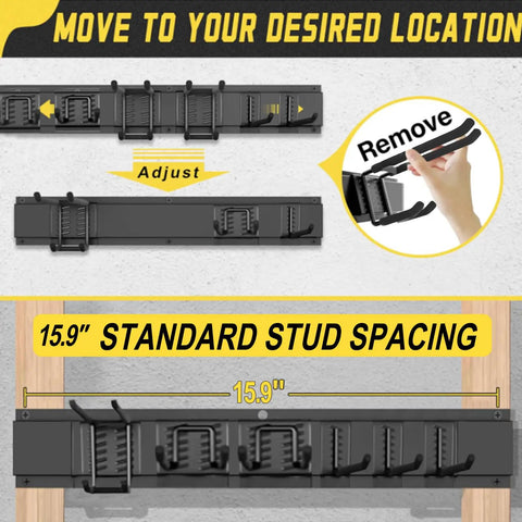 64 Inch Garage Tool Organizer Wall Mount With 18 Adjustable Garden Tool Hanger Rack showing adjustability features