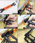 Heavy Duty Bike Pedal Wrench Spanner 15 16 17 mm for quick repair and removal, showing usage on mountain bike pedals, carbon steel