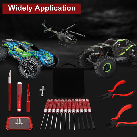 Must Have 19 Piece RC Car Tool Kit With Hex Screwdrivers Nut Drivers Phillips Screwdrivers Pliers Reamer And Craft Knife With Blades