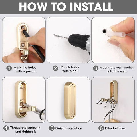 Gold Folding Wall Hooks Set Two Heavy Duty Zinc Alloy Hangers Built Tough To Clear Any Clutter Smoothly Folds Flat When Idle Zero Fuss Setup Simple Space Saver For Holding Coats Towels Robes Bags Keys Daily