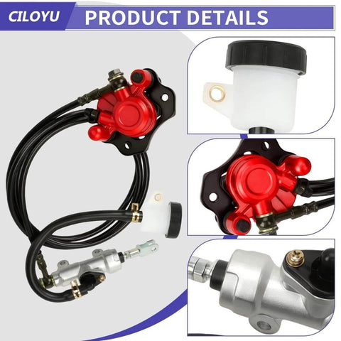 Go Kart Heavy Duty Brake Master Cylinder Caliper Assembly With 69 Inch Hydraulic Hose For 196cc KT196 GK200 Go Karts Replacement
