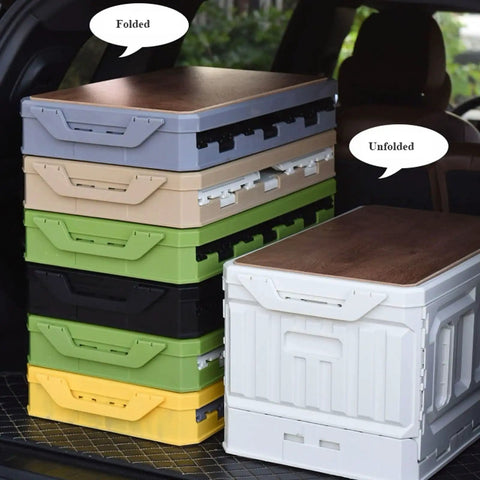 Heavy Duty Collapsible Storage Box With Lid, Stackable Folding Plastic Crate, Solid Gear Organizer For Home Clutter Stash, Camping Haul Loaded, Tailgate Ready And Weekend Chill
