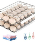 Auto Rolling Egg Storage Bin For Refrigerator, 36 Egg Capacity, clear plastic two layer stackable organizer with eggs visible