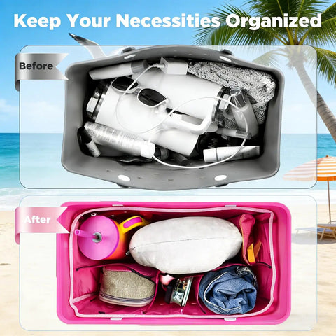 6 Piece Waterproof Beach Bag Organizer Kit For XL Totes Includes Clear Divider Phone Holder Hooks And Carabiners Keeps Sunscreen Hats And Umbrellas Neatly Stored