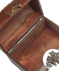Open wooden jewelry box with 20 Pack Antique Copper Mini Hinges With Screws 1 Inch Rounded Corner Iron Hardware in inset view