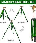 Impact Sprinkler On Tripod Base With Brass Head, adjustable heights shown at 16, 27, and 37 inches with extension legs