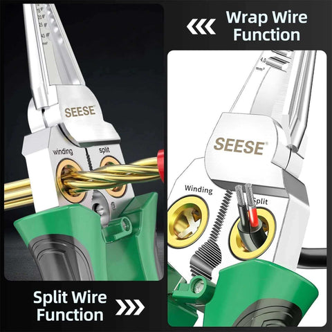 8 In 1 Wire Stripper Pliers Multi Function Electrician Tool with wire splitting and wrapping functions in green handle