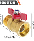 Dang Sturdy Three Quarter Inch Threaded Brass Ball Valve With Snappy Red Butterfly Handle showing size dimensions and details.