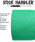 Pro Grade Drumstick Grip Tape Six Pack Dark Green Cotton Gauze Anti Slip Adhesive showing close-up of cotton gauze roll.
