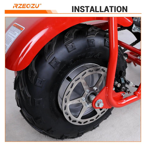 145/70-6 Mini Bike Tire With 6 Inch Rear Rim Assembly Kit for Coleman CT100U, shown installed on a mini bike