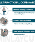 Diamond Drill Bits Set With Triangle Shank For Porcelain Tile Ceramic Marble Brick, 9-Piece Kit Includes 6/8/10/20/25/32/35/50mm Bits And 35mm Bevel Chamfer Bit showcase with beveling bit, cooling wax, and U-grooves design features.