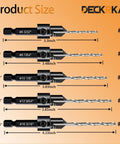 Sizes of drill bits in 12 Piece Countersink Drill Bit Set With 3 In 1 Wood Counterbore Kit For Screws Size Six To Sixteen, 82 Degree Chamfer And Depth Adjustable