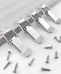 Spring Loaded Toggle Latches With Screws 73 Mm Stainless Steel Silver Small Clamp Clips displayed with screws on a surface