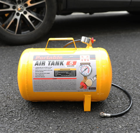 Portable Five Gallon Air Tank With Pressure Gauge And Safety Valve Lightweight Build With 40 Inch Hose For Easy Tool Connections