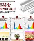 Indoor Mushroom Grow Tent Kit With T8 Full Spectrum Light showing 3-in-1 full spectrum growth stages for plant development.