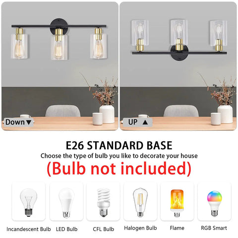 Three Light Matte Black And Gold Bathroom Vanity Light Fixtures With Glass Shade Dope Modern Wall Sconce Industrial Style
