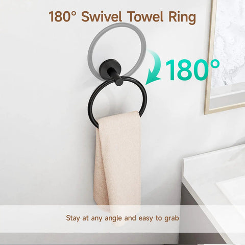 Dope Matte Black Bathroom Accessories Set 24 Inch Double Towel Bar Wall Mounted SUS304 Stainless Steel Hardware Modern 180° swivel towel ring